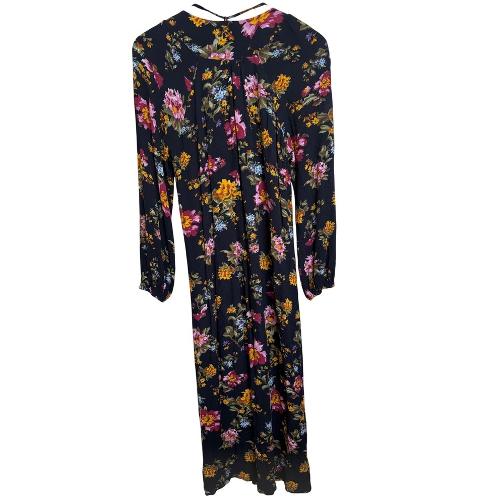 Natural Life Floral V-Neck Long Sleeve Maxi Dress Small Navy Boho Slit Side - Picture 5 of 8